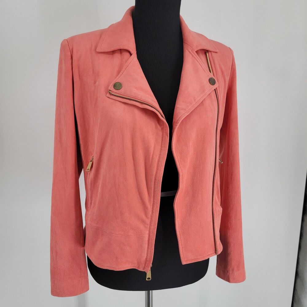 Boston Proper Womens 6 Coral Pink Gold Hardware Asymmetrical Zip Moto Jacket